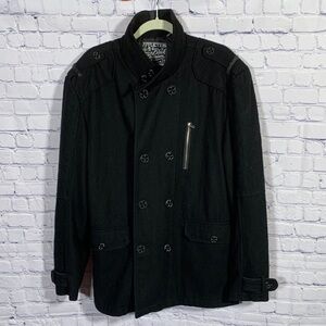 Affliction Men Black Premium Wool Blend Peacoat Black Size 2XL Grunge Goth Biker